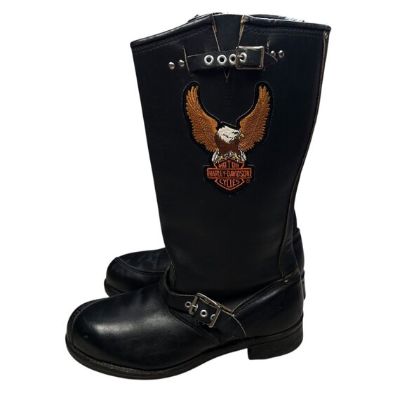 VTG Harley Davidson Eagle Engineer Motorcycle Boots Leather Black 12 Men Moto Gr - Picture 2 of 11